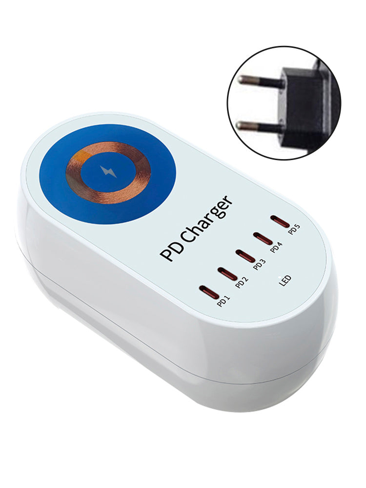 140W Power Delivery Multi-Port Fast Charger with Magnetic Wireless Charging for Laptops and Smartphones EU