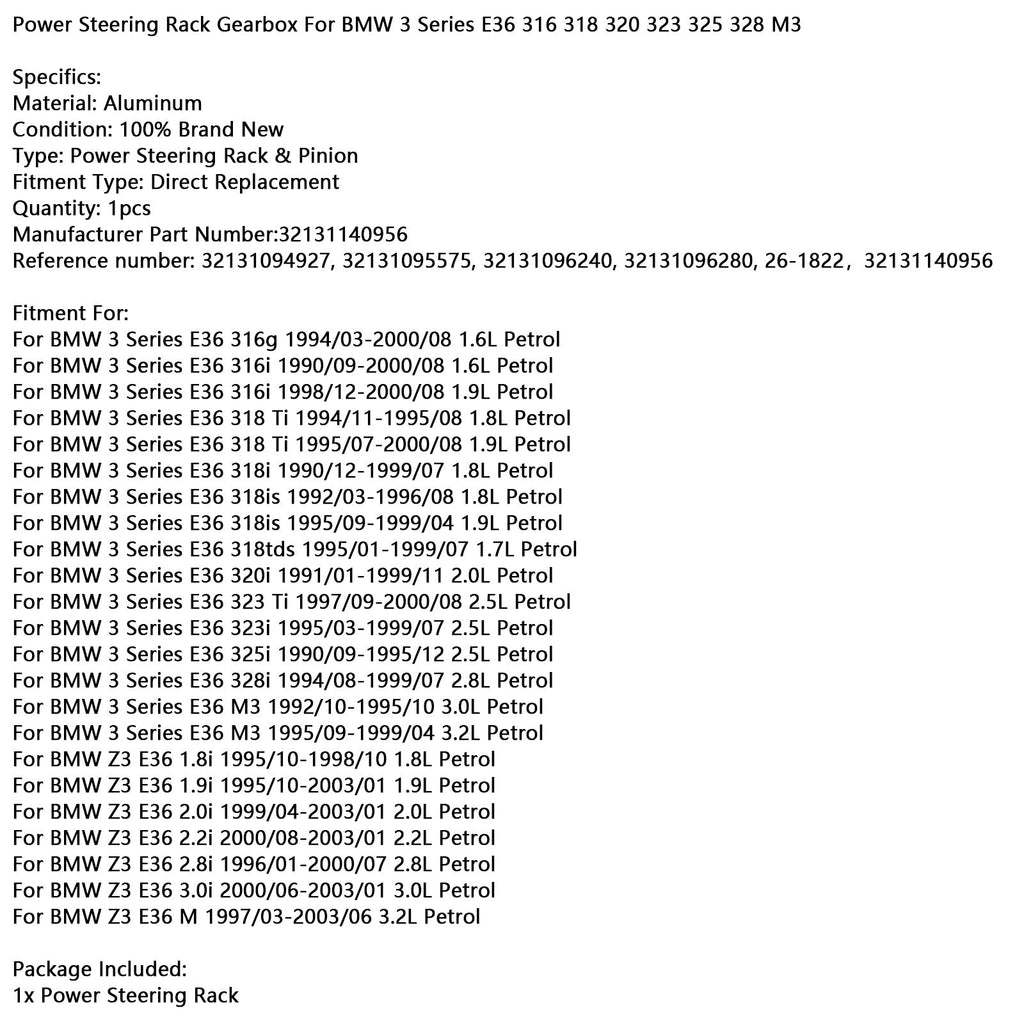 1991/01-1999/11 BMW 3 Series E36 320i Power Steering Rack Gearbox 32131140956 32131094927