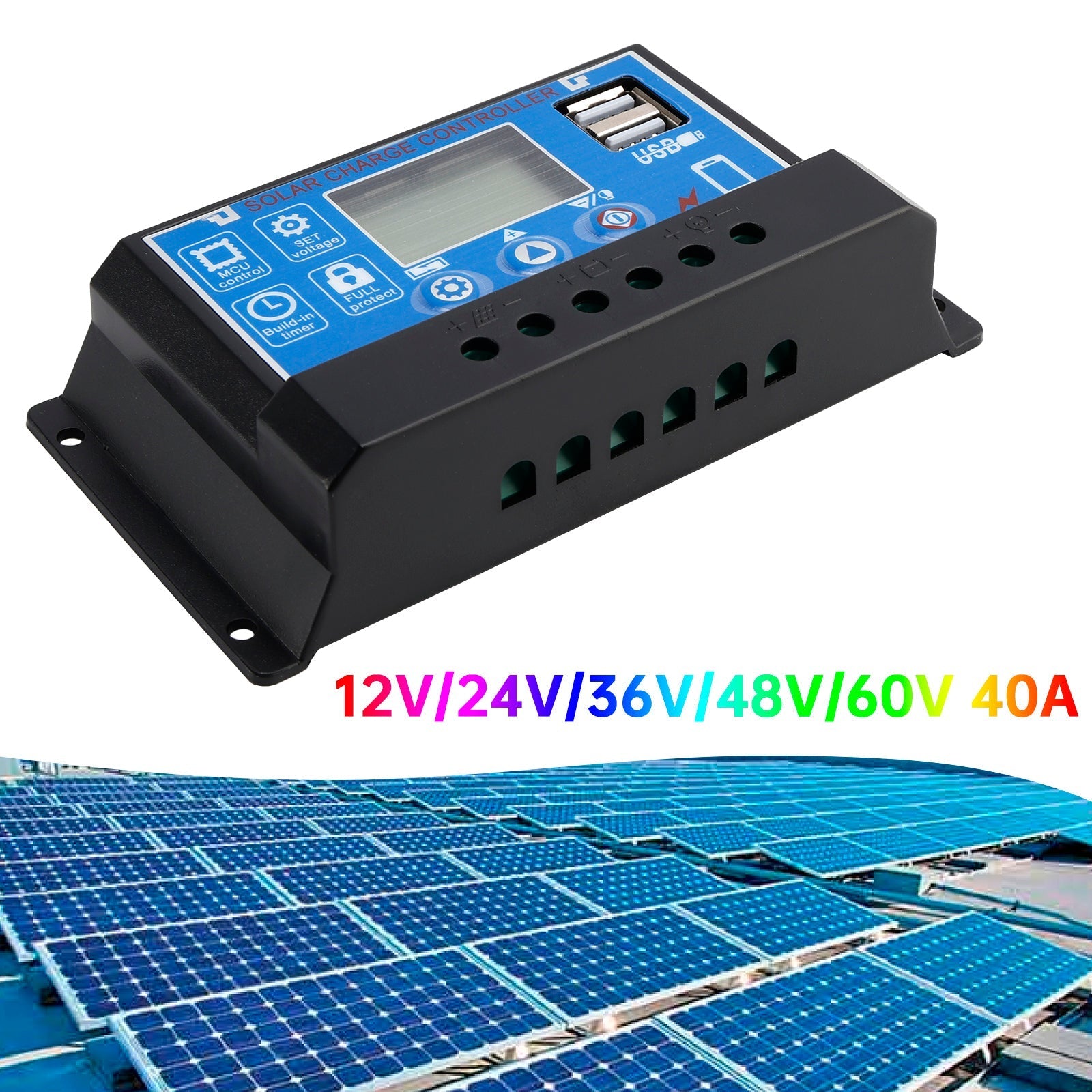 0V Start PWM Solar Charge Controller 12V to 60V Display Current Street Light Control