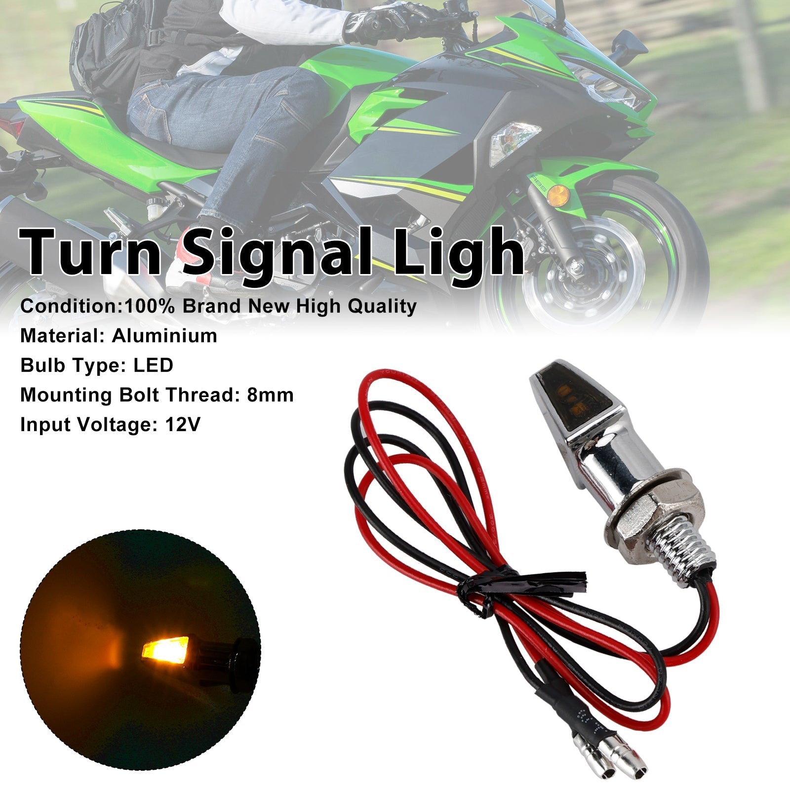12V Universal LED Indicator Light for Motorcycle Turn Signals 8mm Yamaha