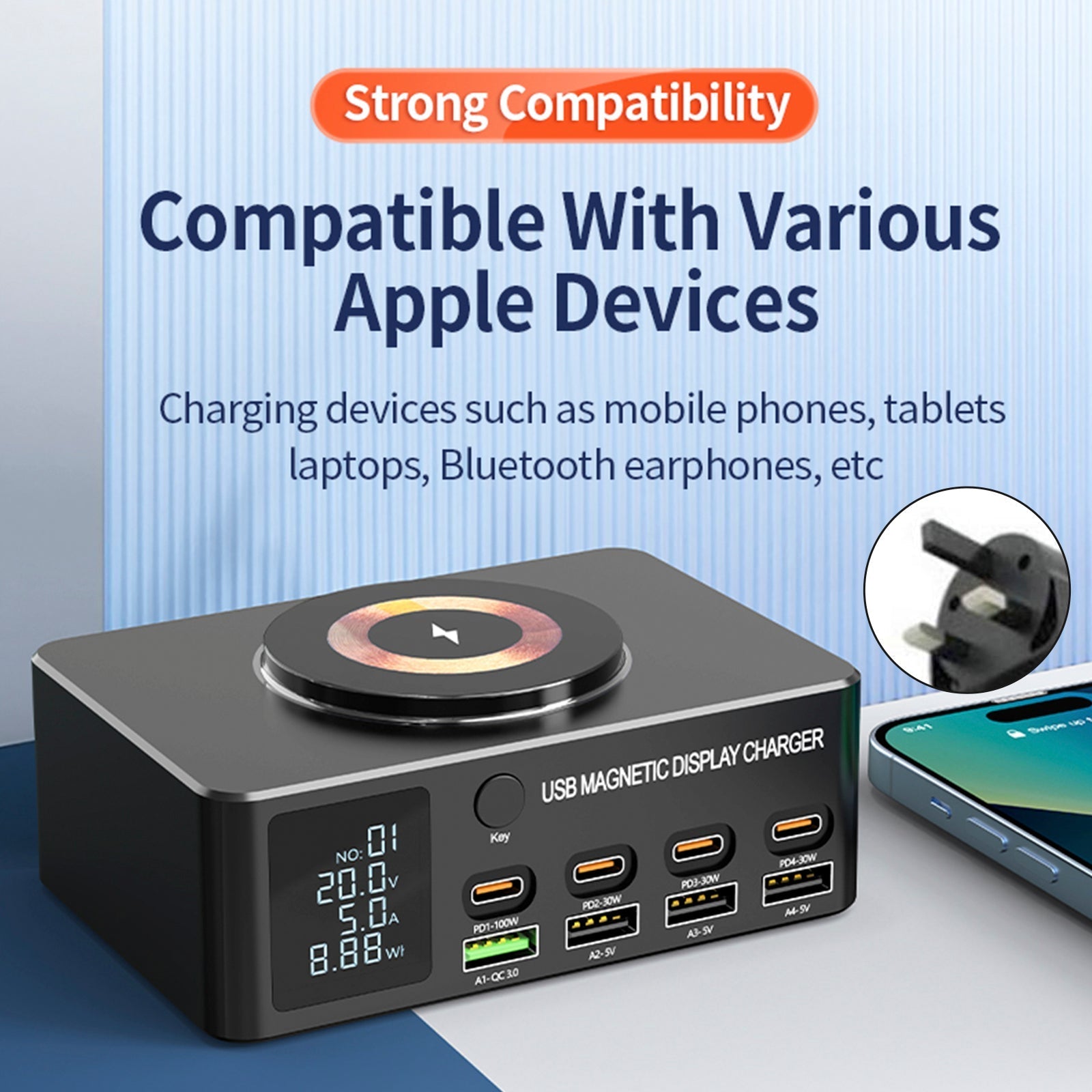 140W Intelligent PD100W Notebook Fast Charger Multi-Port USB Power Supply UK