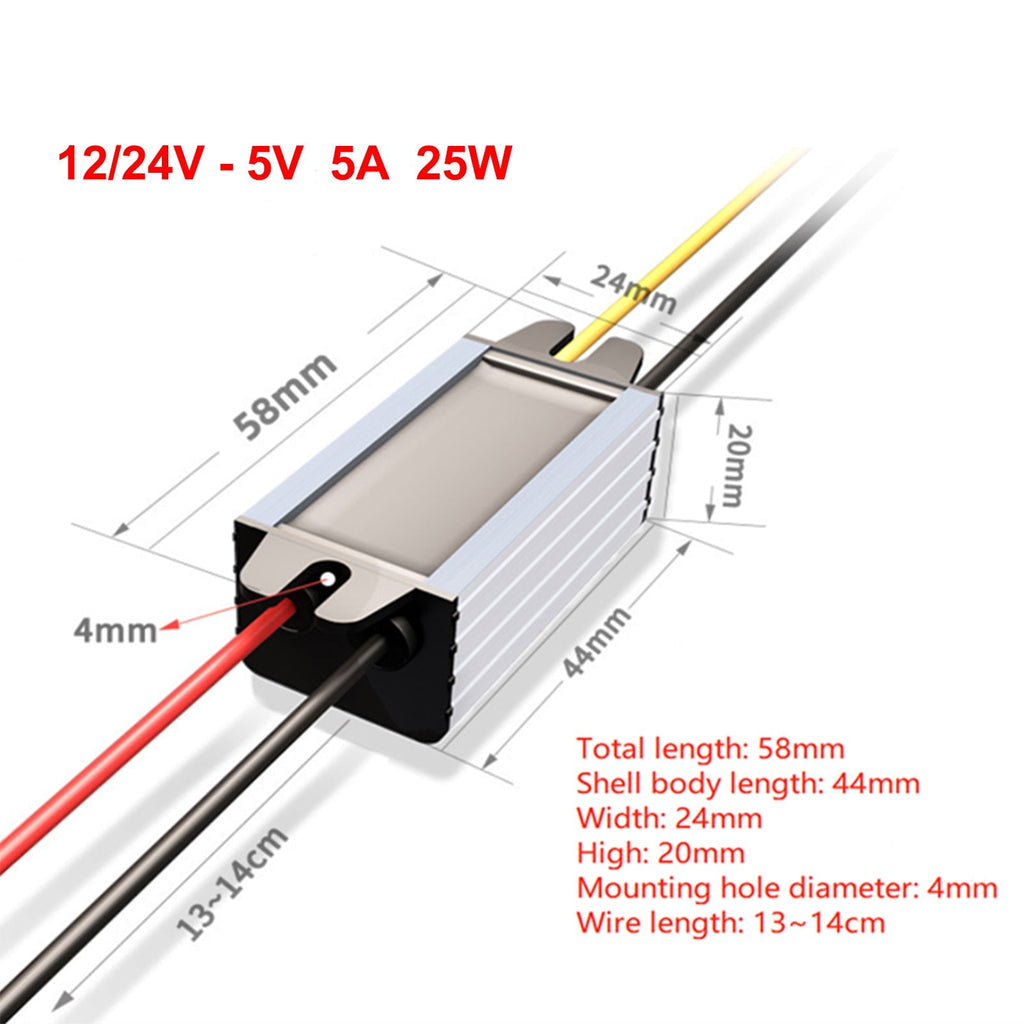 Waterproof Buck Converter 12V 24V Input to 5V 5A 25W Power Module