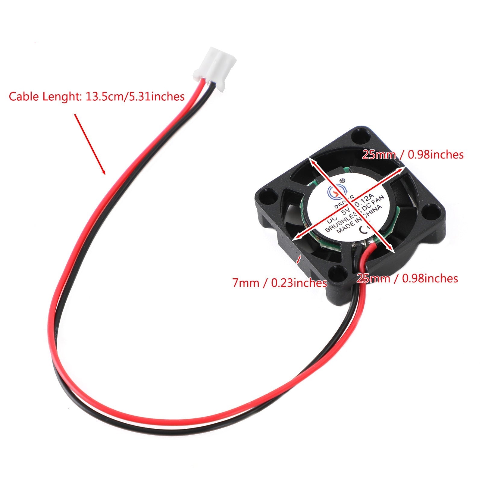 25x25x7mm 2-Pin 5V Brushless Automotive Cooling Fan Blower 2507S