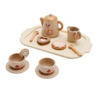 13-Piece Kids Play Kitchen Wooden Tableware and Tea Service Set