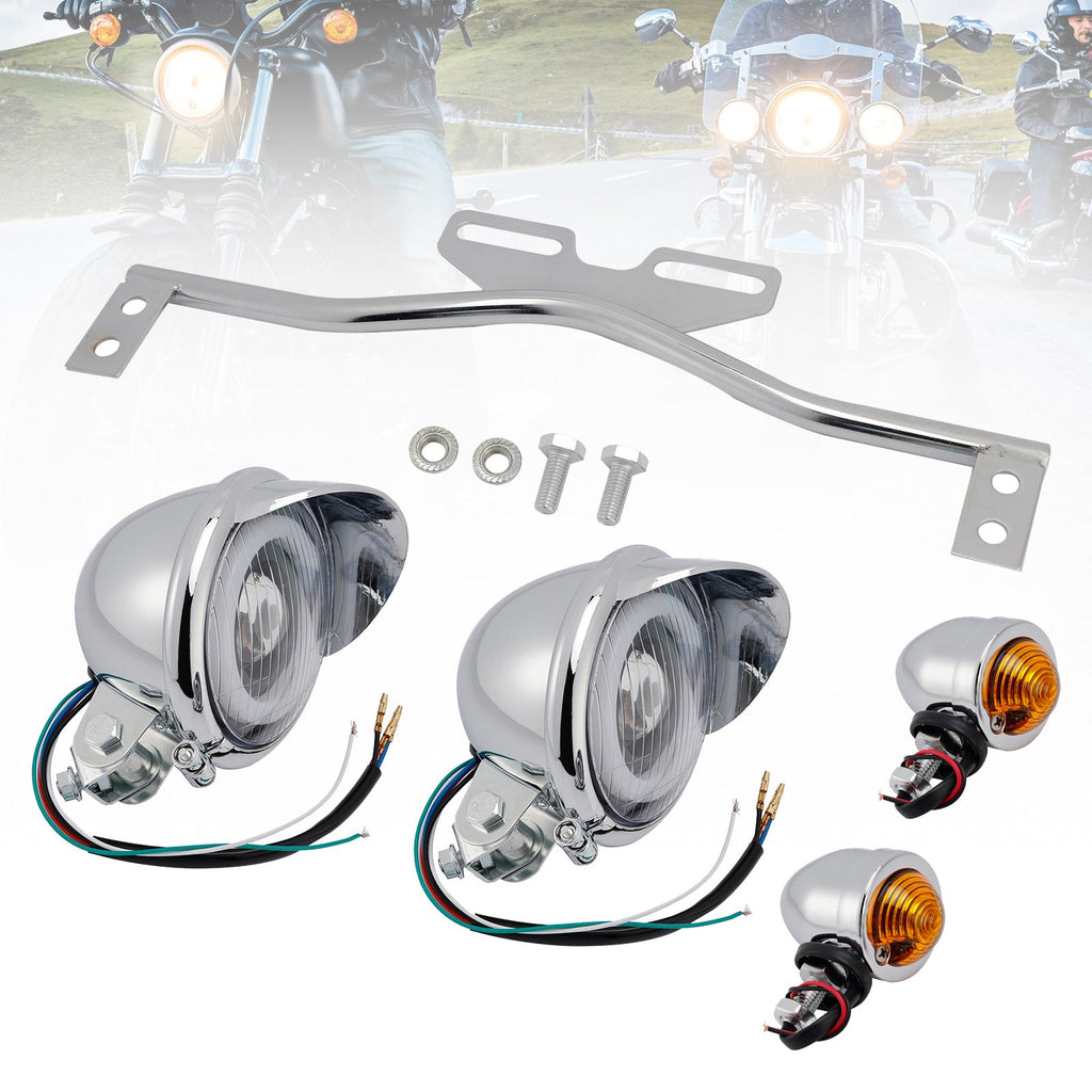 Chrome Universal 22 Motorcycle Headlight Spotlight Lamp with Color Switch Fits