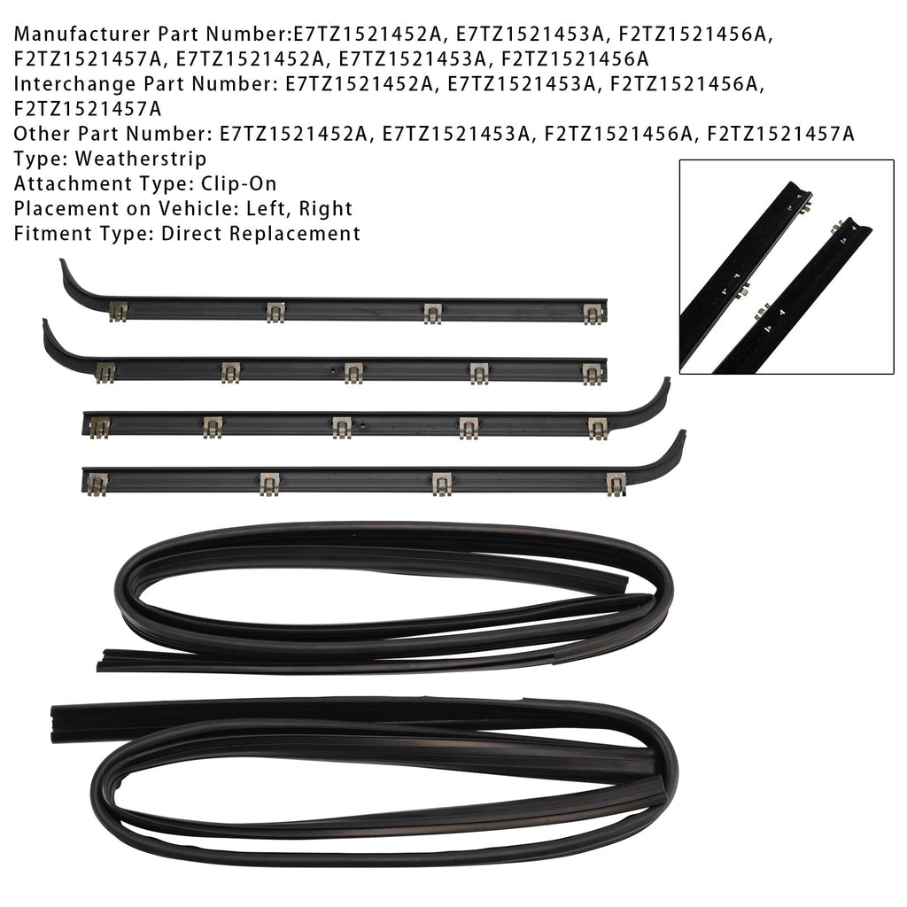 Ford Bronco 1987-1996 Door Window Weatherstrip Seal Belt 4 Piece Set with 2 Piece Seal Kit