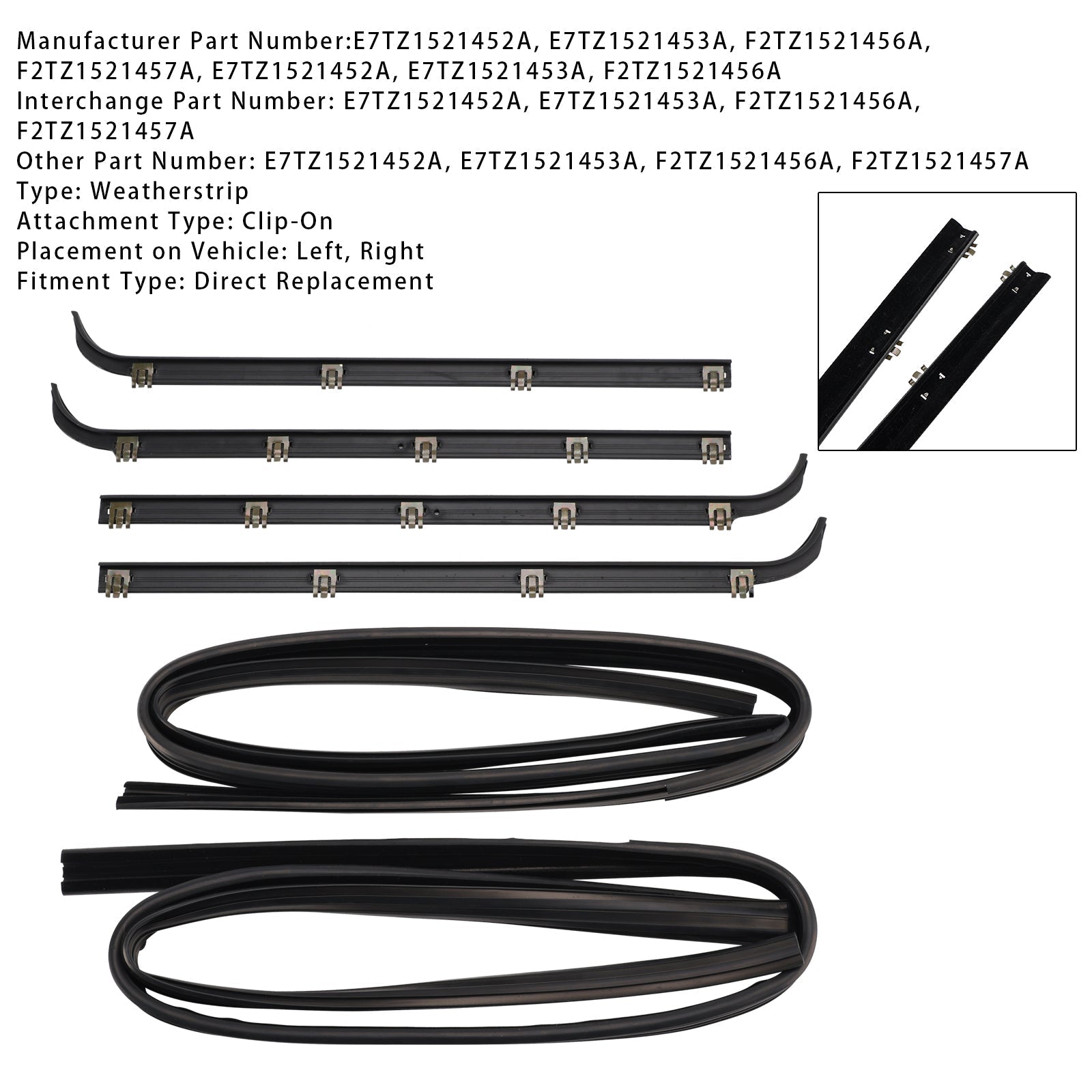 Ford Bronco 1987-1996 Door Window Weatherstrip Seal Belt 4 Piece Set with 2 Piece Seal Kit
