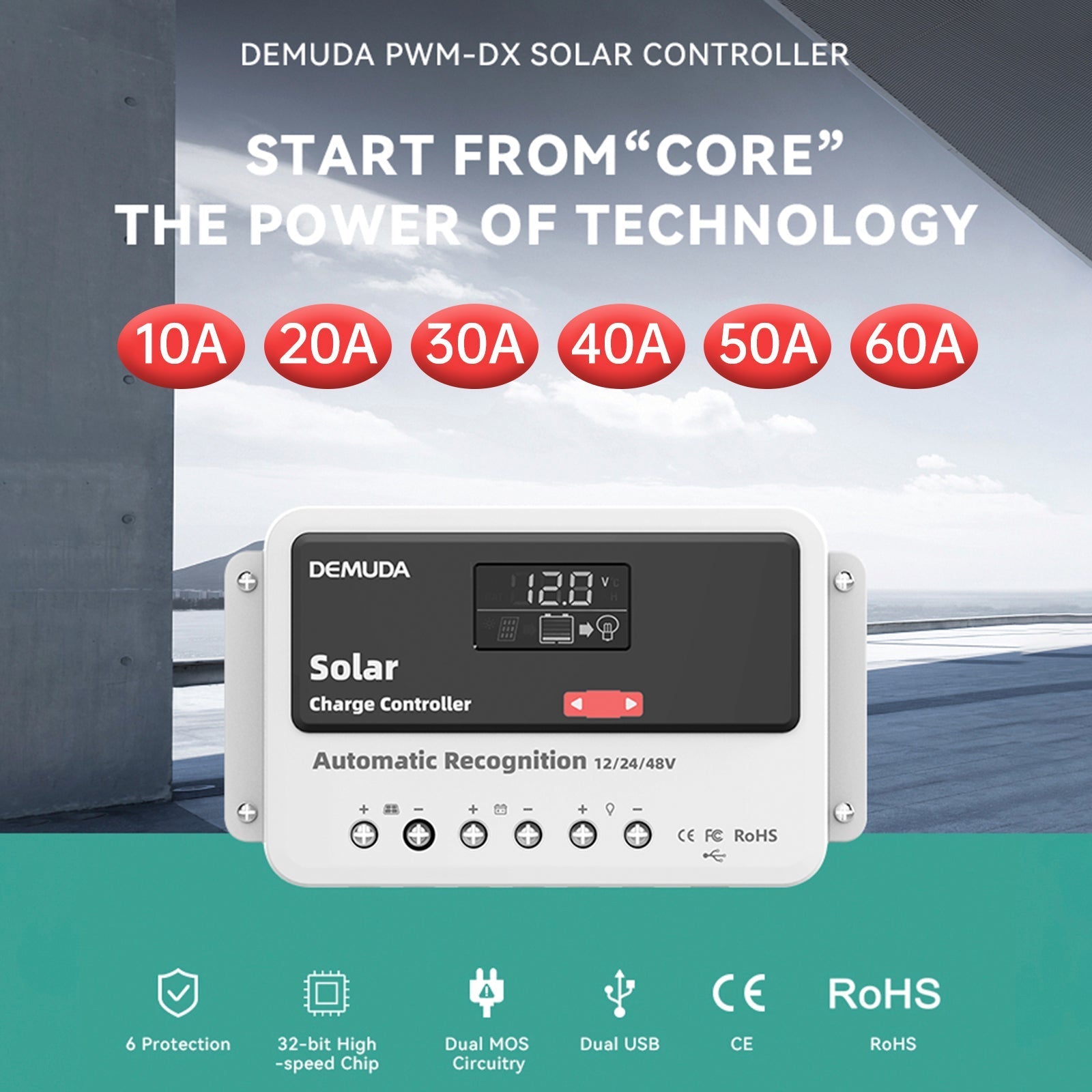12V 24V 48V PWM Solar Charge Controller 10A-60A Auto Regulation Iron Phosphate