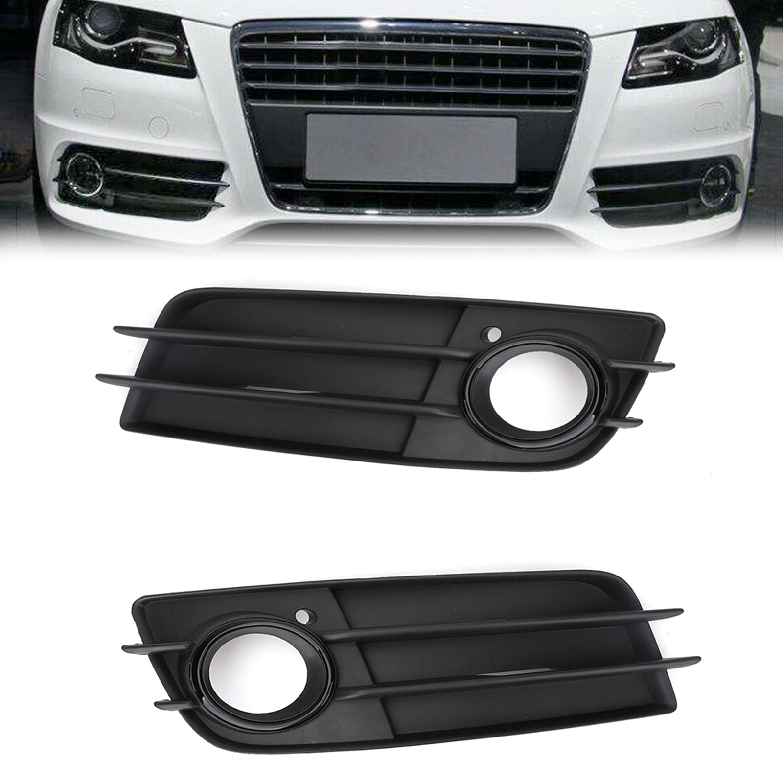 Audi A4 S4 S-LINE 2008-2012 Black Front Bumper Fog Light Grille Cover Set of 2