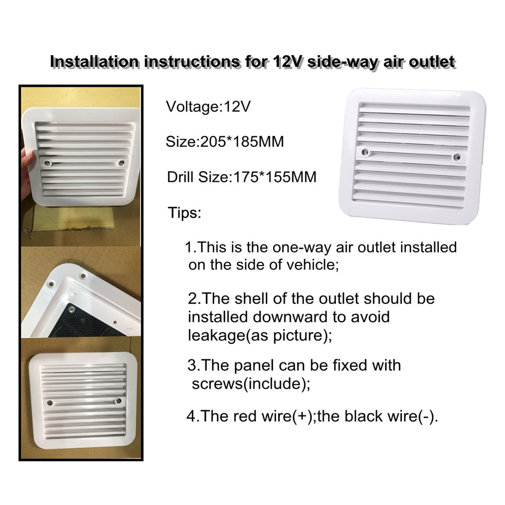 12V Mute Exhaust Ventilation Fan for RV Caravan Trailer Side Air Cooling
