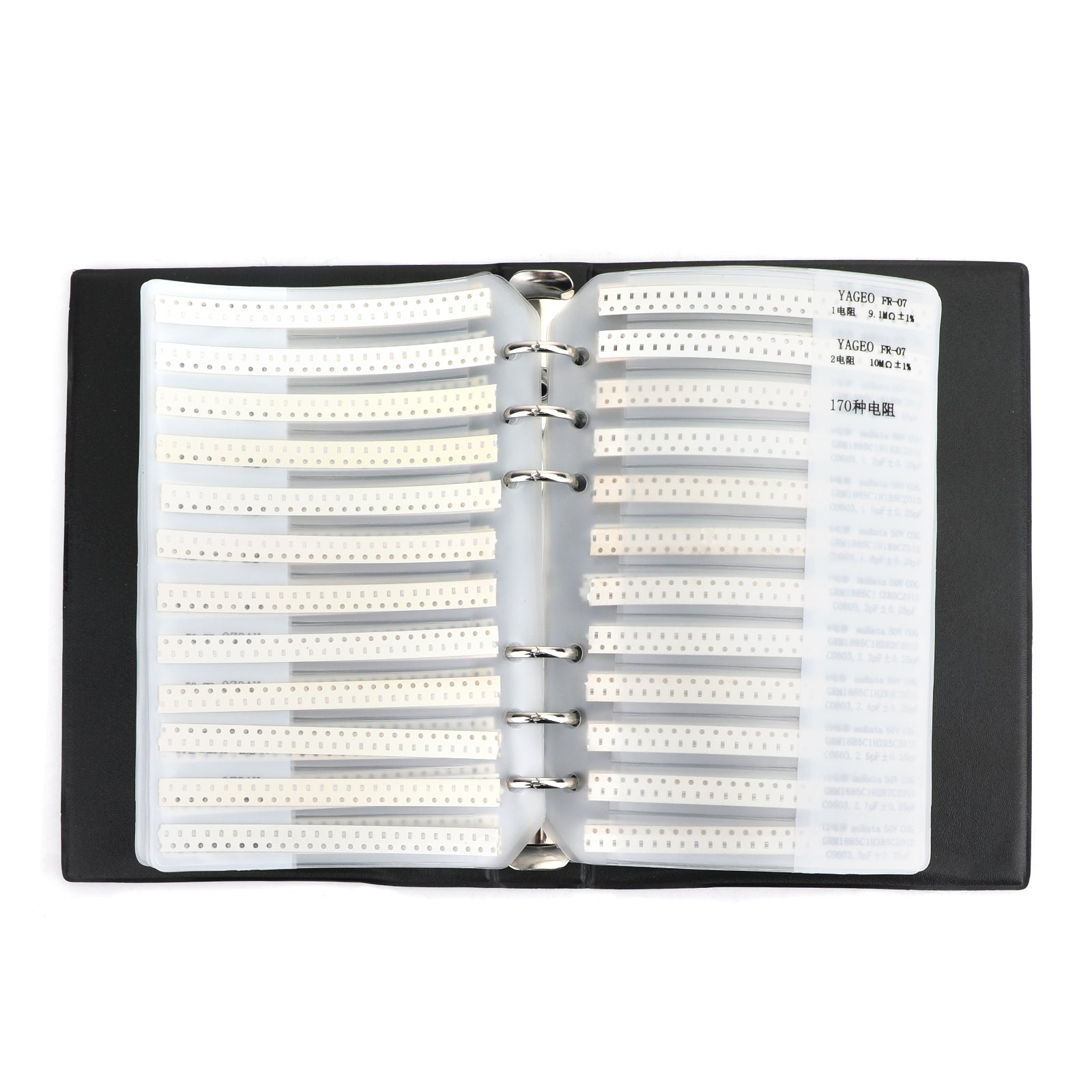 0201 0402 0603 0805 1206 170-Value 1% SMD Resistor and Capacitor Sample Assortment Book