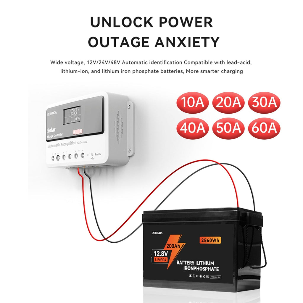 10A-60A PWM Solar Charge Controller 12V 24V 48V Automatic Iron Phosphate