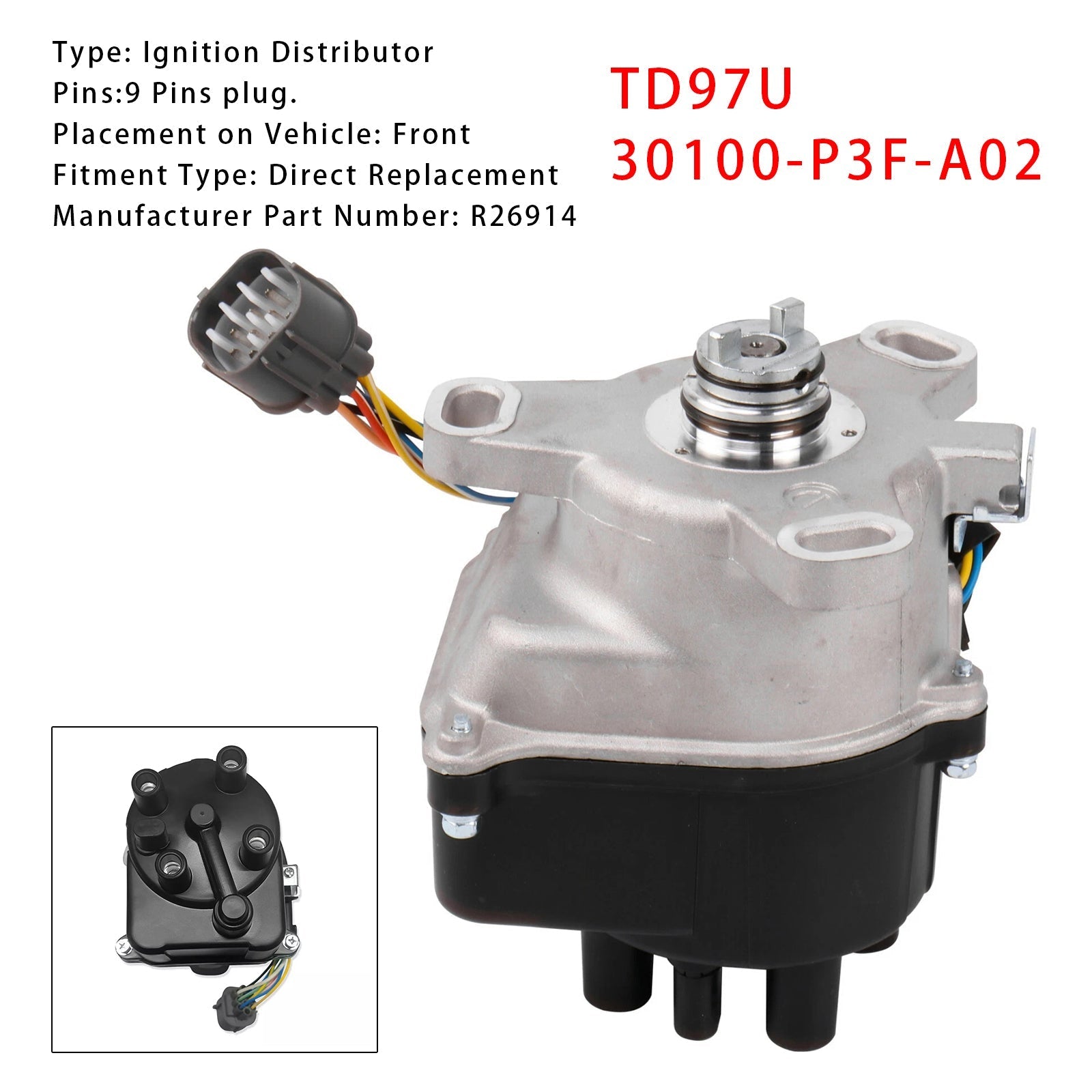 Honda CR-V 1998 EX Model 1972cc L4 DOHC MFI Gas Ignition Distributor Assembly TD97U 30100-P3F-A02