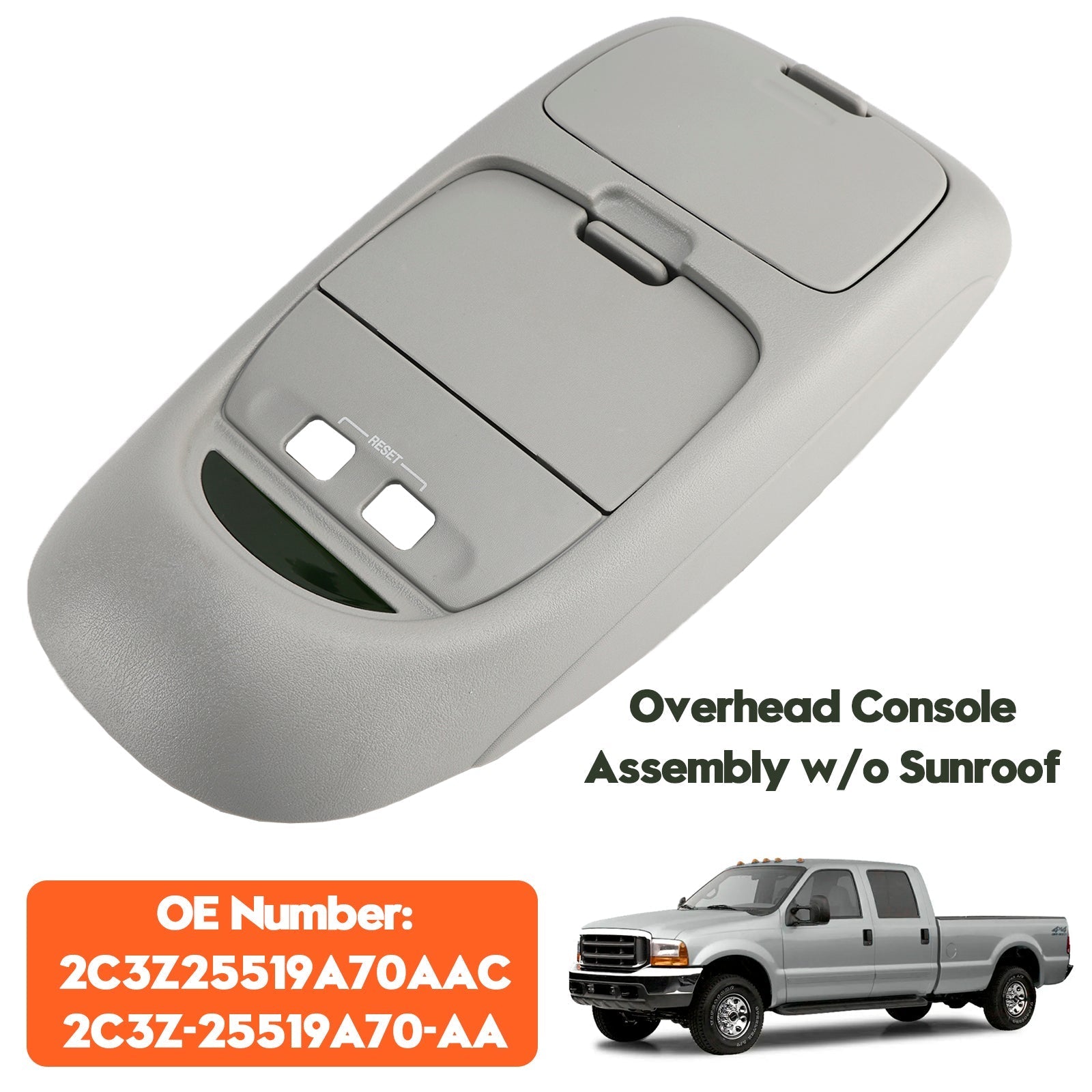 2002-2004 Ford F-Series Super Duty Gray Overhead Console w/o Sunroof F250 F350 F450 F550