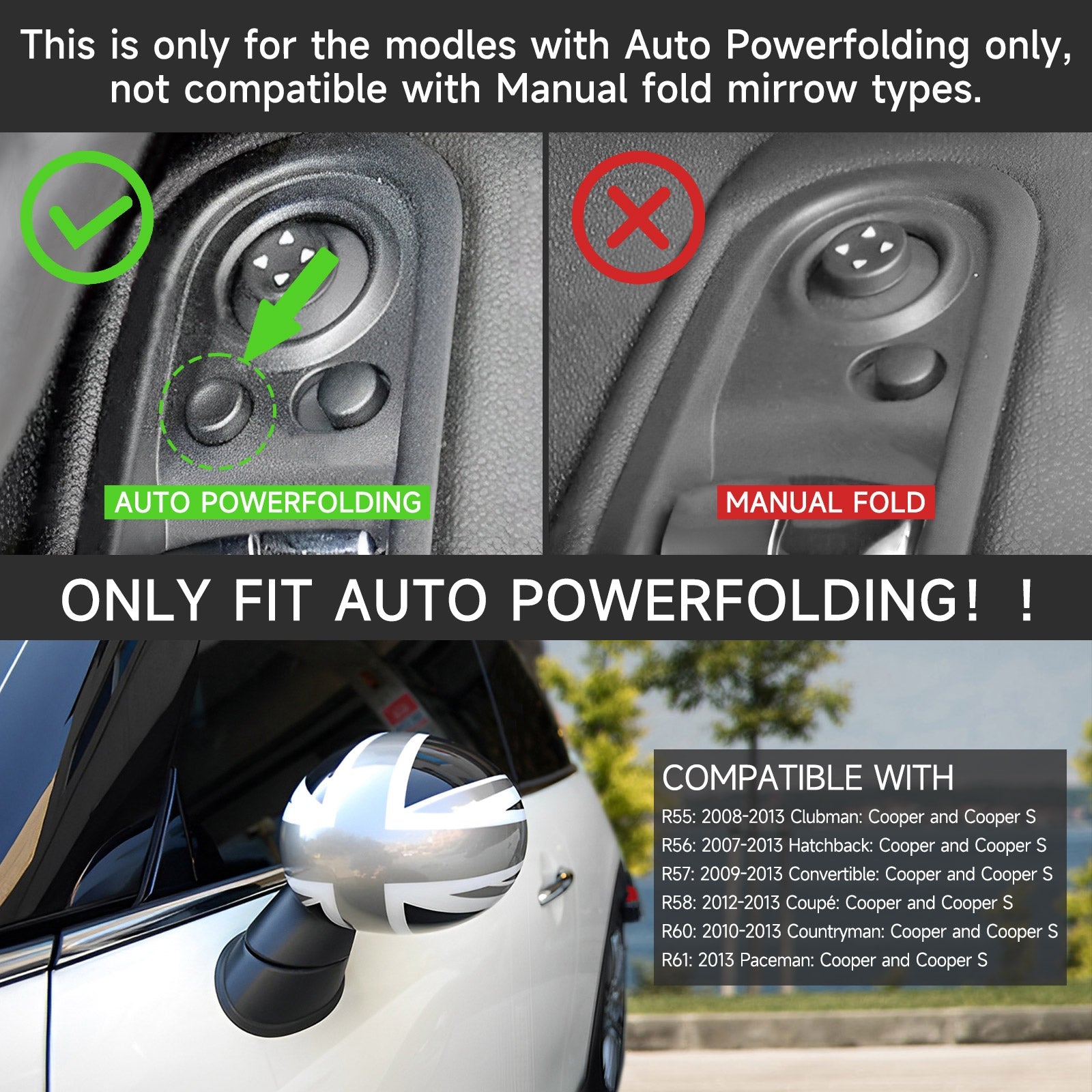 MINI Cooper R55 R56 R60 Power Folding Mirror Covers Union Jack Design - Pair Generic CA Market