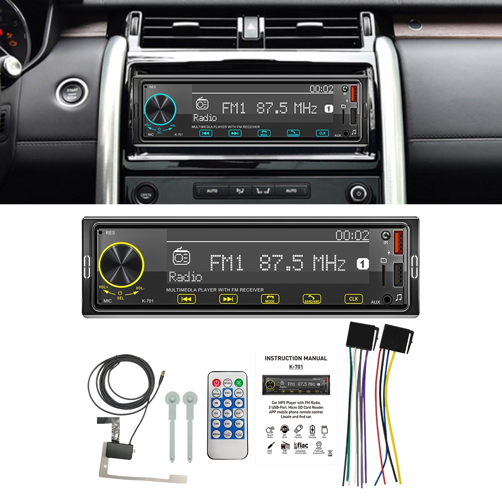 Bluetooth FM Radio Stereo 1DIN Car MP3 Player with DAB and 2.5D Touch Display