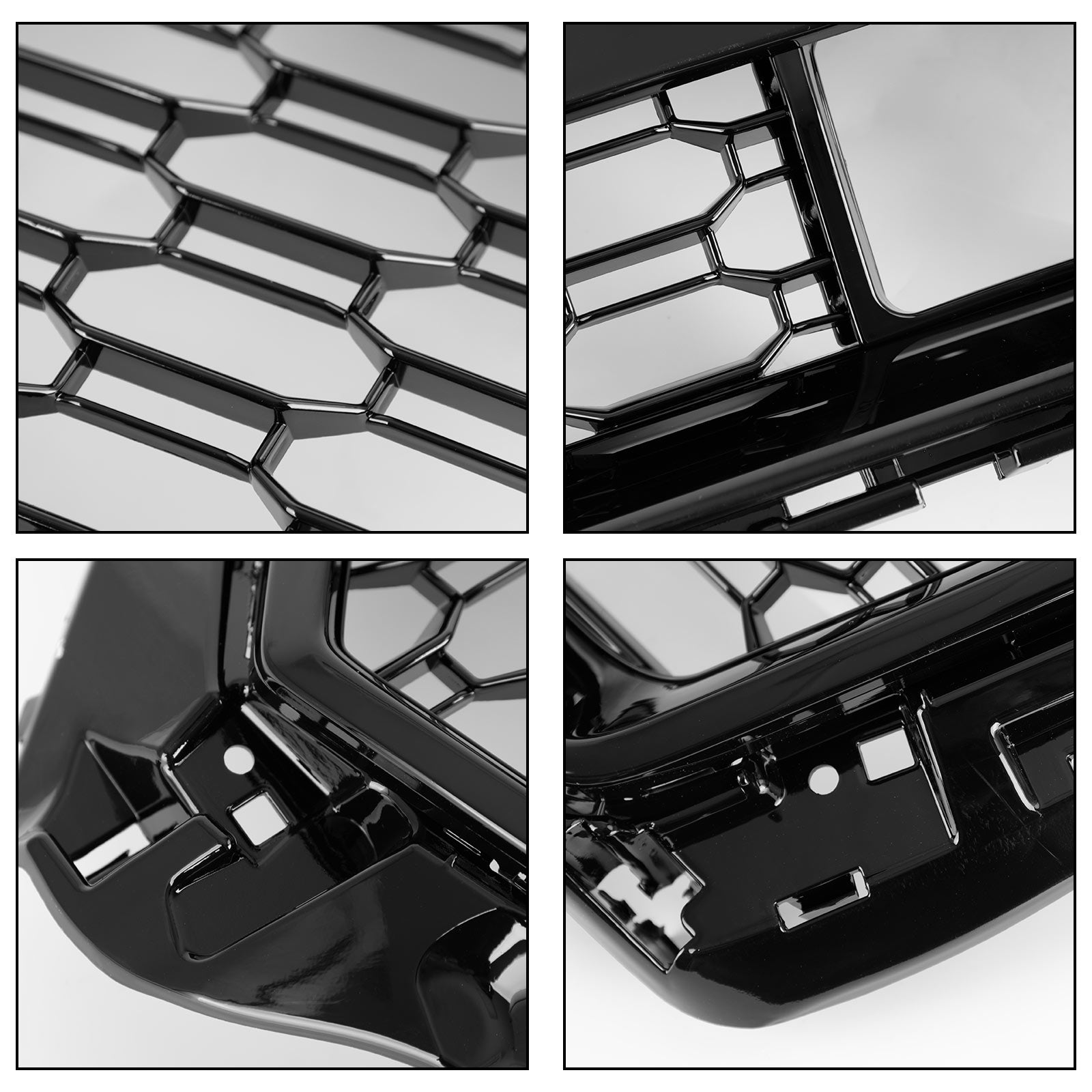 17-19 Audi A3 S3 RS3-Style Honeycomb Front Grille with ACC Gloss Black