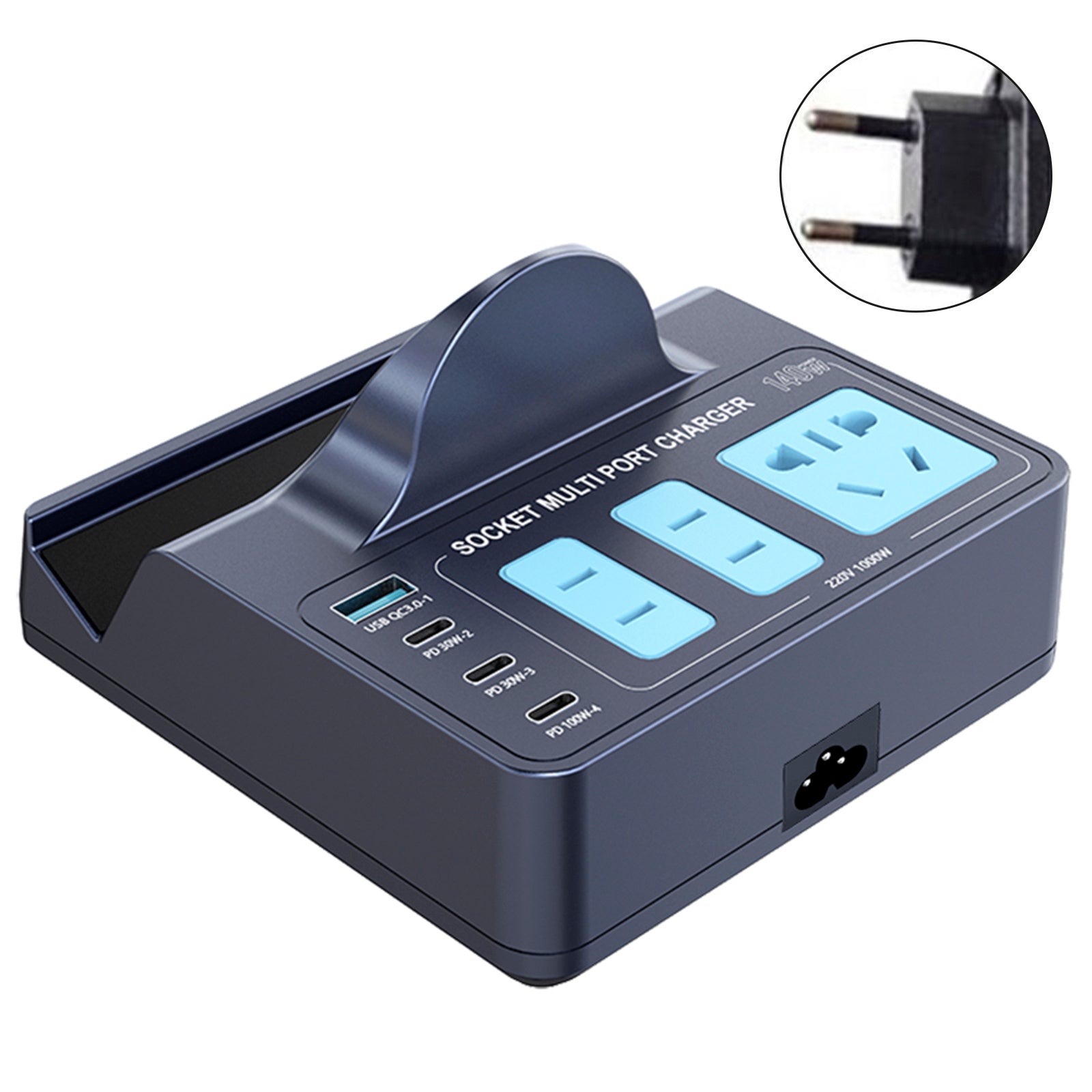 140W Fast Charging Smart Socket with Wireless PD100W Technology Notebook and Smartphone Charger EU Plug