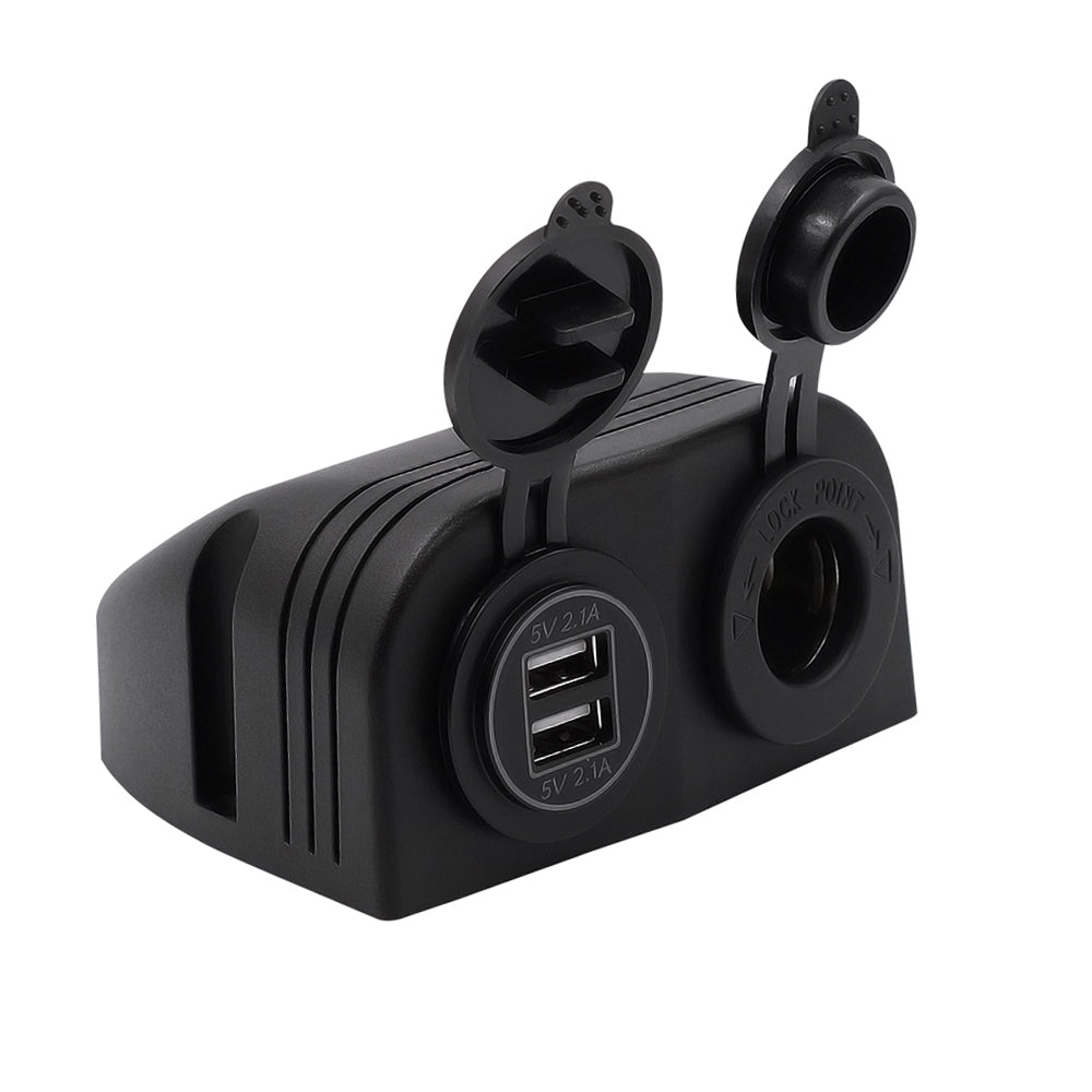 12V/24V Dual Socket Cigarette Lighter Charger Panel with 2 Hole Installation for Vehicles and Marine Use