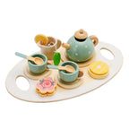 15 Piece Wooden Kitchen Toy Dishes and Tea Set for Children's Play Kitchen