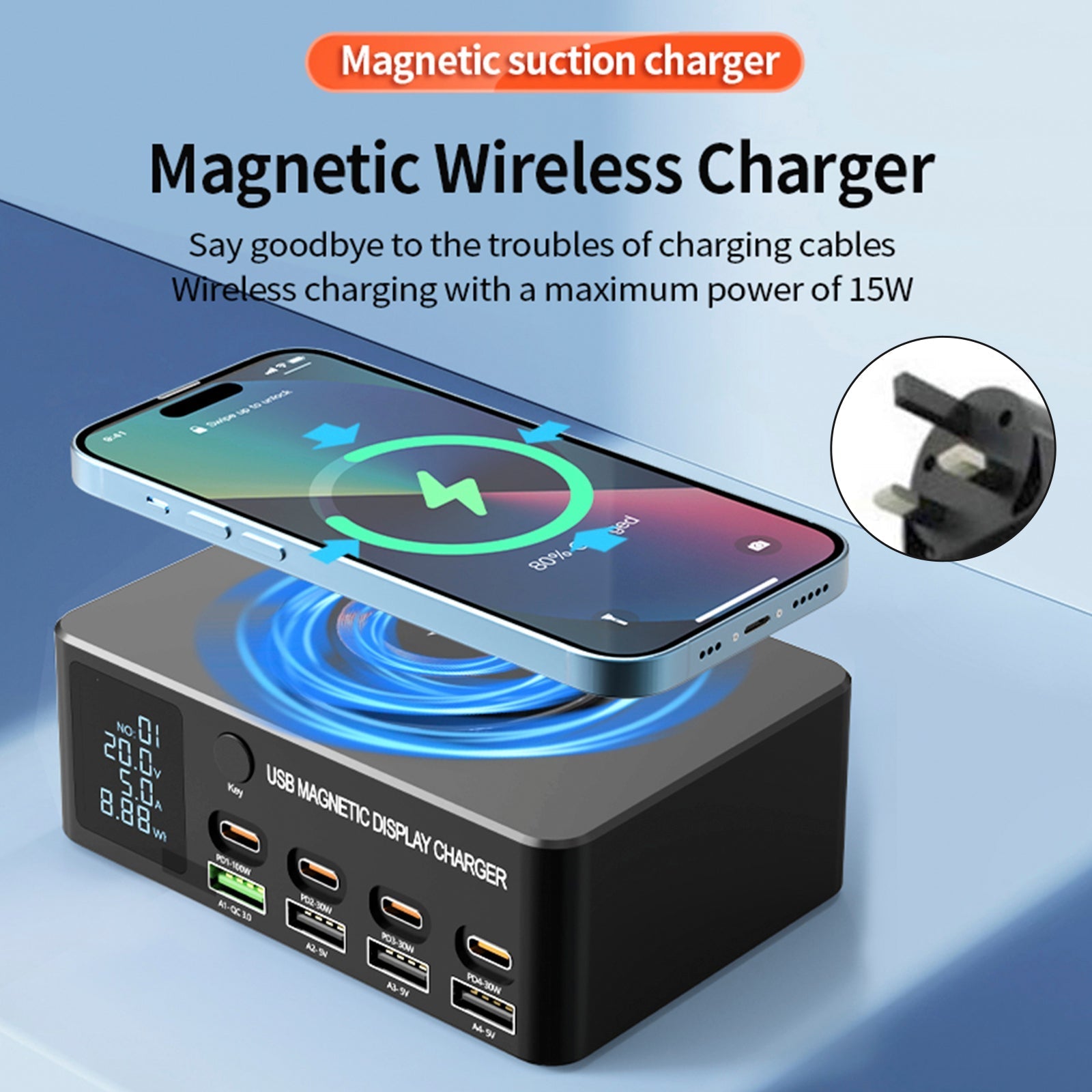 140W Intelligent PD100W Notebook Fast Charger Multi-Port USB Power Supply UK