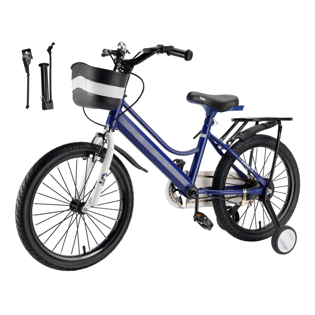 18" Junior Bike with Stabilizer Wheels and Carrier Rack for Boys and Girls - Dark Blue