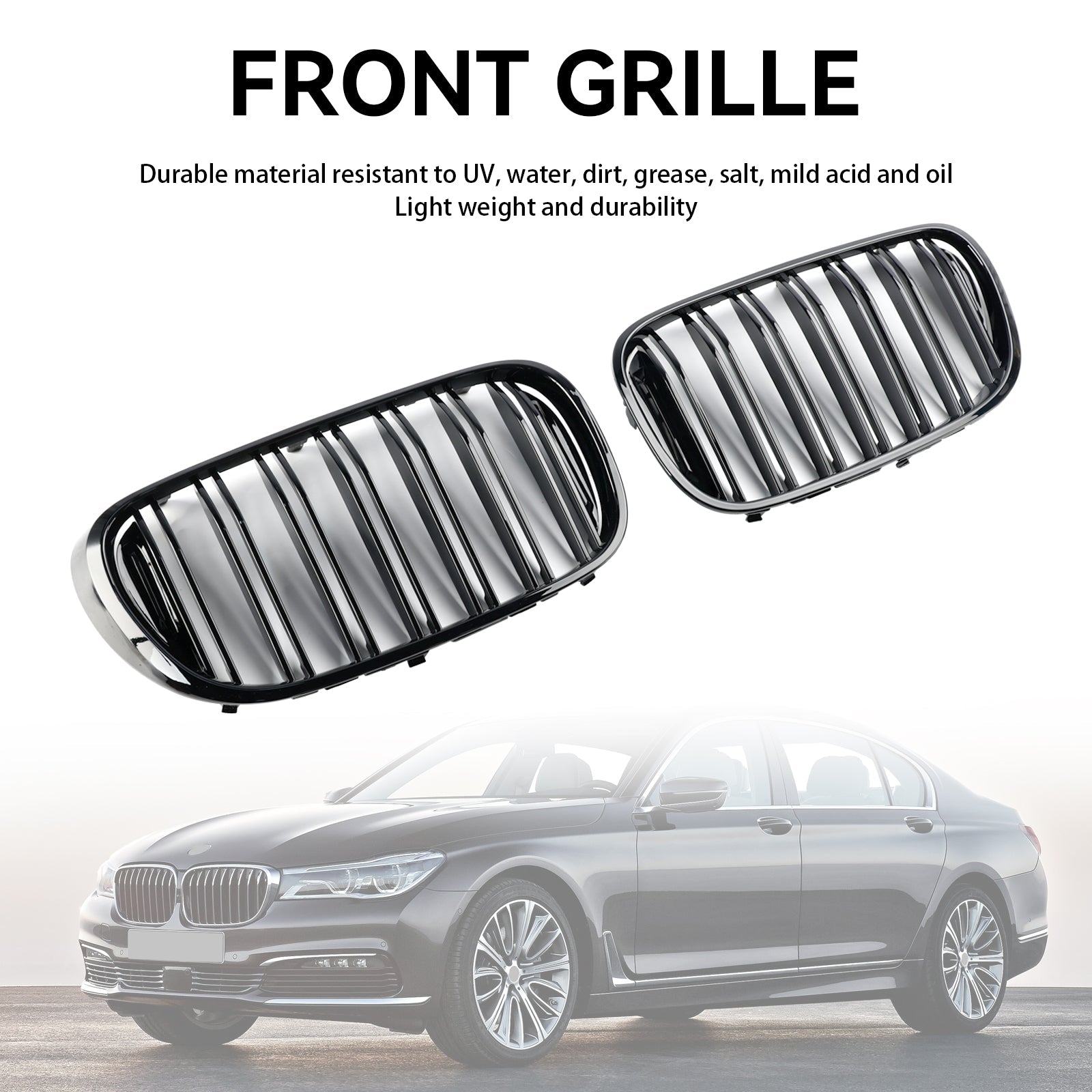 Black 2-Slat Front Kidney Grille for BMW 7 Series G11 Pre-Facelift Sedan 2015-2019