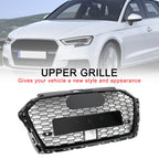 17-19 Audi A3 S3 RS3-Style Honeycomb Front Grille with ACC Gloss Black