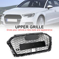 17-19 Audi A3 S3 Front Grille Honeycomb RS3 Design ACC Compatible Gloss Black