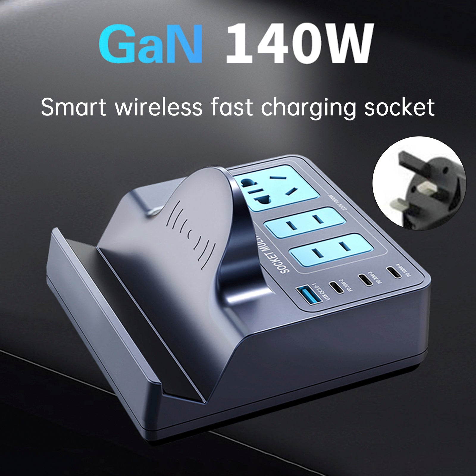 140W PD100W Fast Wireless Smart Charging Station Socket for Notebooks and Quick Charge Enabled Vehicles