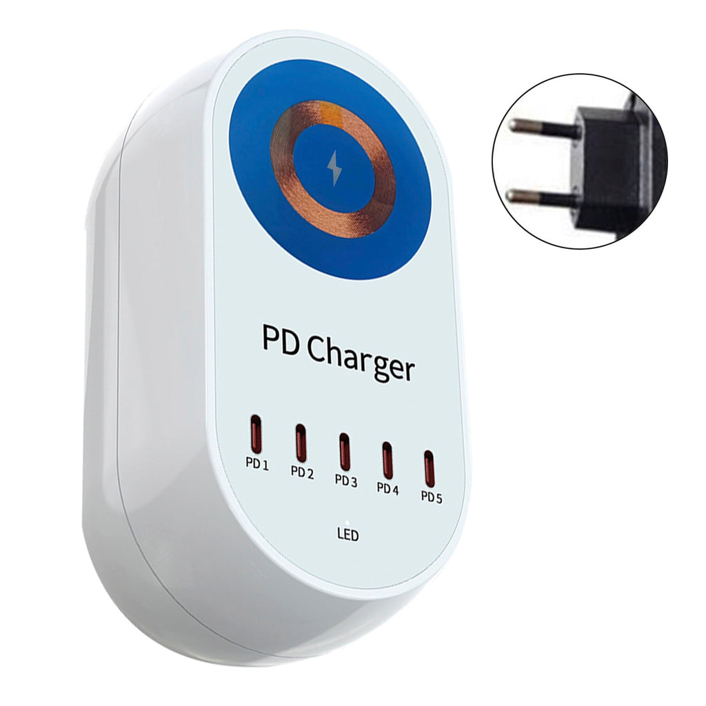 140W Power Delivery Multi-Port Fast Charger with Magnetic Wireless Charging for Laptops and Smartphones EU