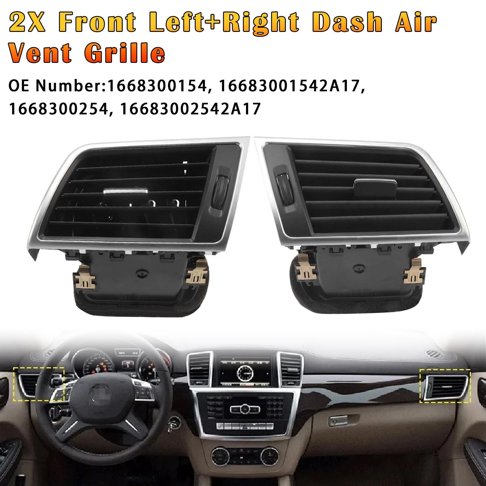 16683002542A17 Dashboard Air Vent Grille Pair Front Left Right for Mercedes-Benz ML Class W166 2013-2015