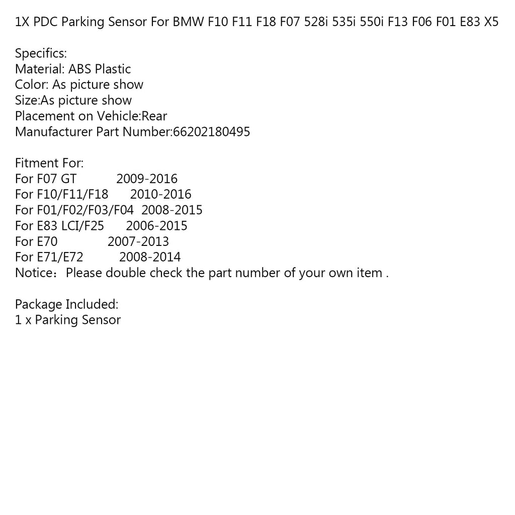 PDC Parking Distance Control Sensor Compatible with BMW F10 F11 F18 F07 528i 535i 550i F13 F06 F01 E83 X5