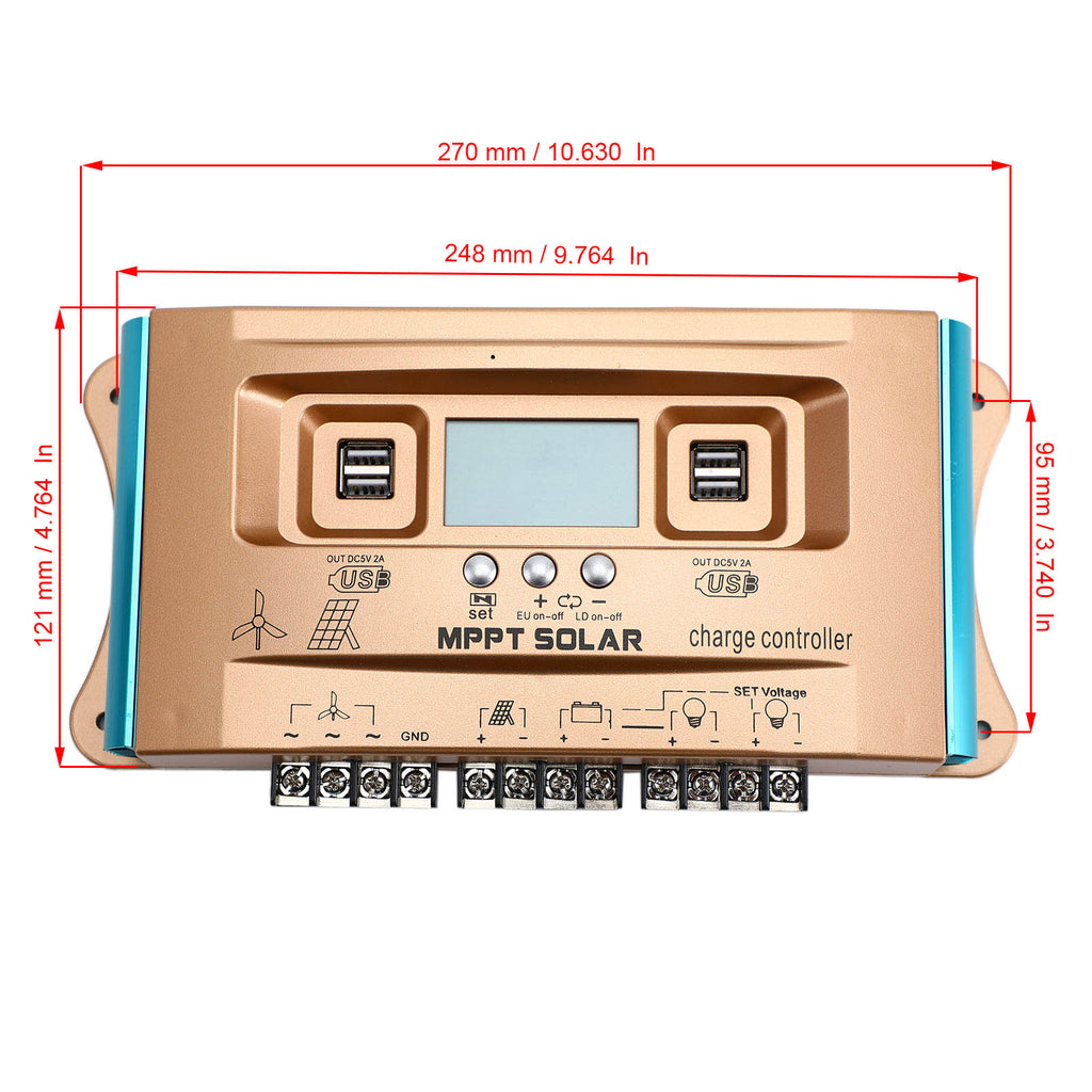 12V-60V 30A-100A Wind and Solar Hybrid MPPT Charge Controller with Dual USB Auto Function