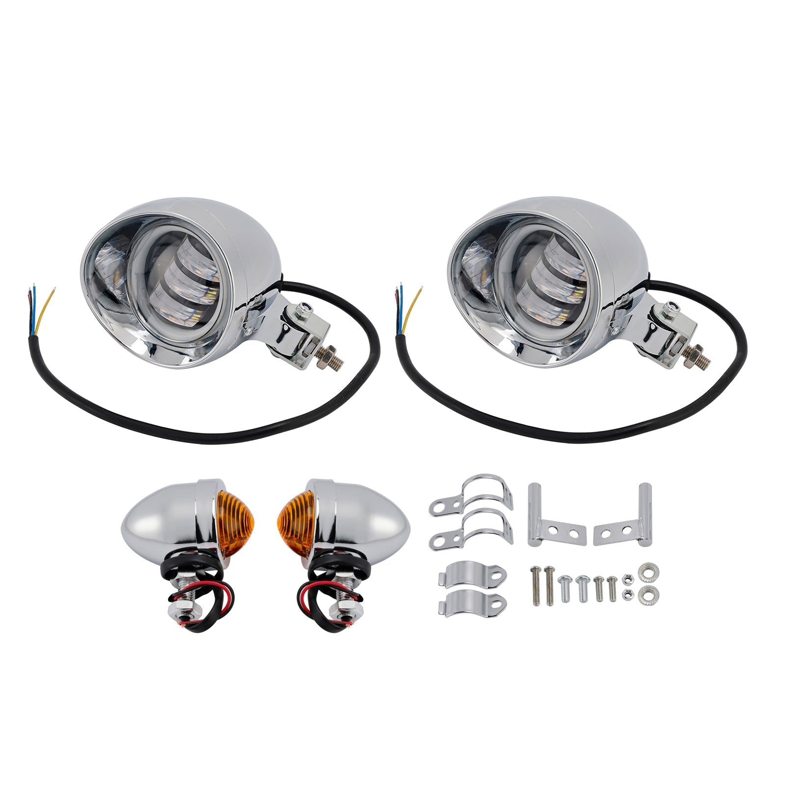 18 LED Chrome Motorcycle Headlight Spotlight with Universal Color-Changing Switch