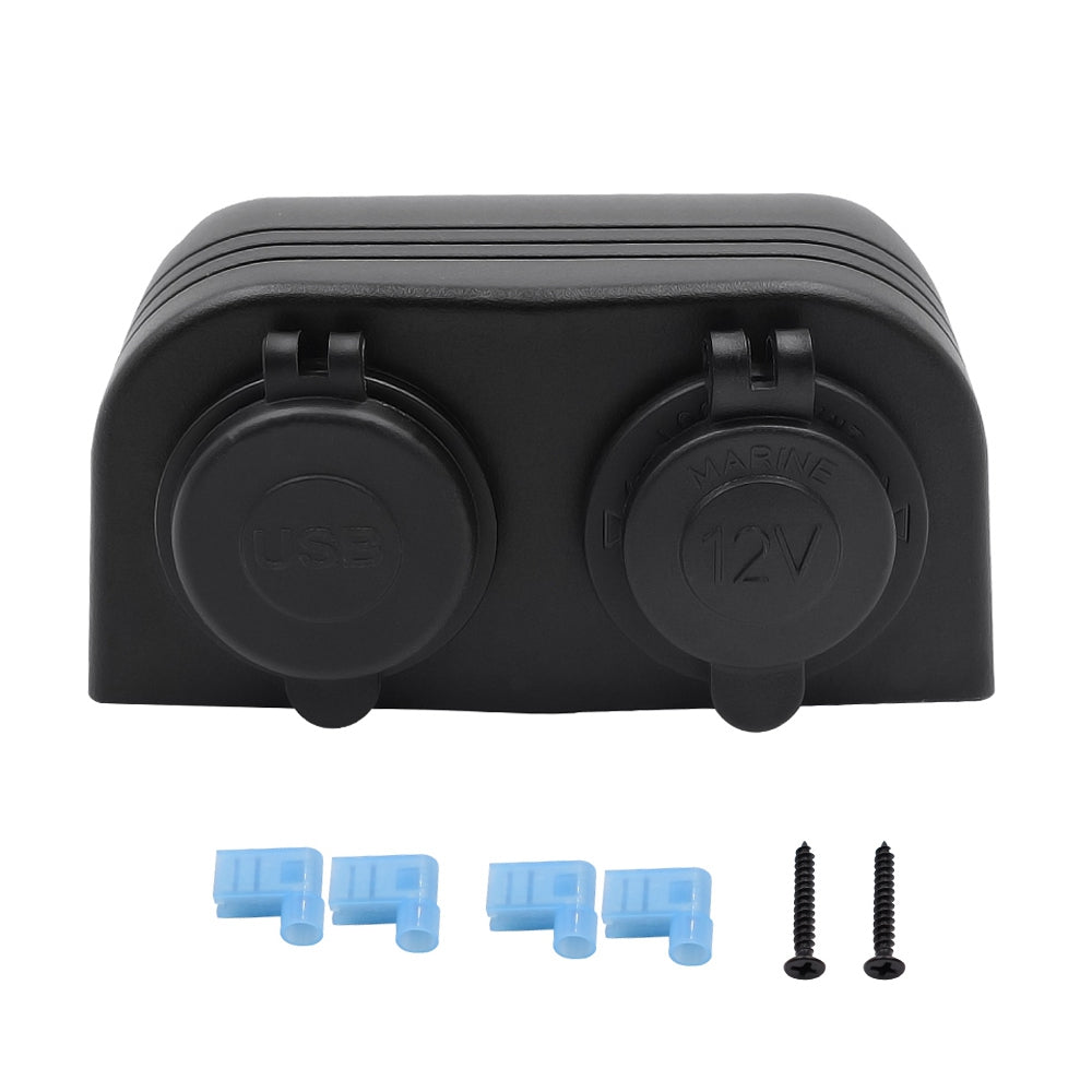 12V/24V Dual Socket Cigarette Lighter Charger Panel with 2 Hole Installation for Vehicles and Marine Use