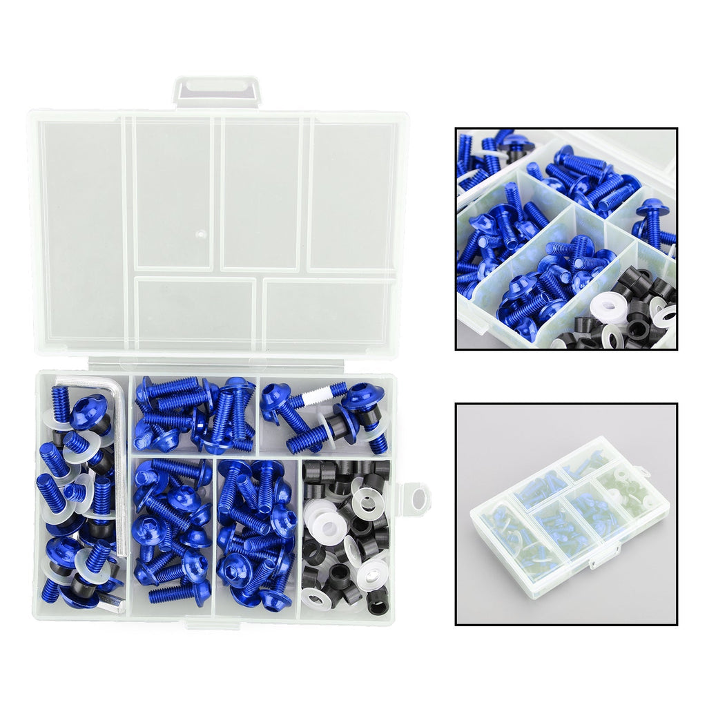 158 Piece Blue Motorcycle Windscreen Fairing Screw Clip Fastener Kit Universal