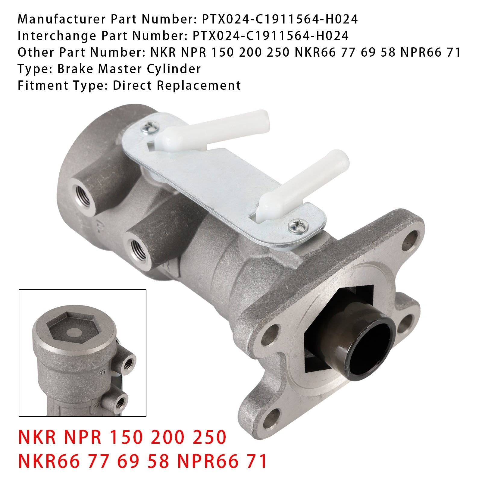 08/2000-01/2003 Isuzu NPR250 NPR NPR71 2 Door Truck 4.6L Diesel Brake Master Cylinder PTX024-C1911564-H024 NKR66