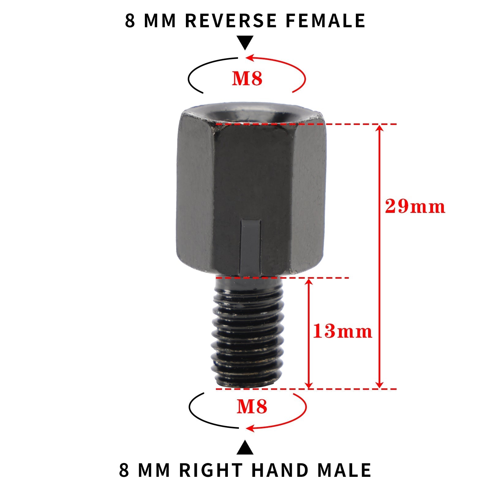 8mm Reverse Thread to Standard Motorcycle Scooter Mirror Adaptor Set of 2