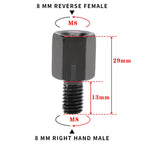 Universal 8mm to 8mm Reverse Thread Motorcycle and Scooter Mirror Adapters - Pair