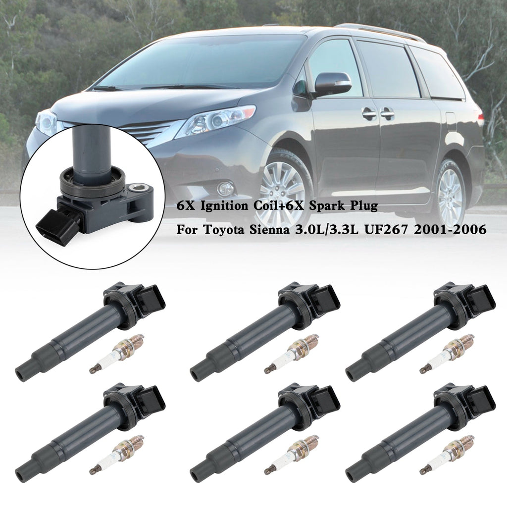 Toyota Highlander 2001-2010 3.3L V6 Ignition Coil Spark Plug Kit 6 Pack 90919-02234 C-528 C1175 GN10536 UF267