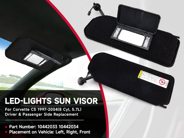 1997-2004 Corvette C5 Black Shaded Sun Visors Pair with Built-in Vanity Mirrors