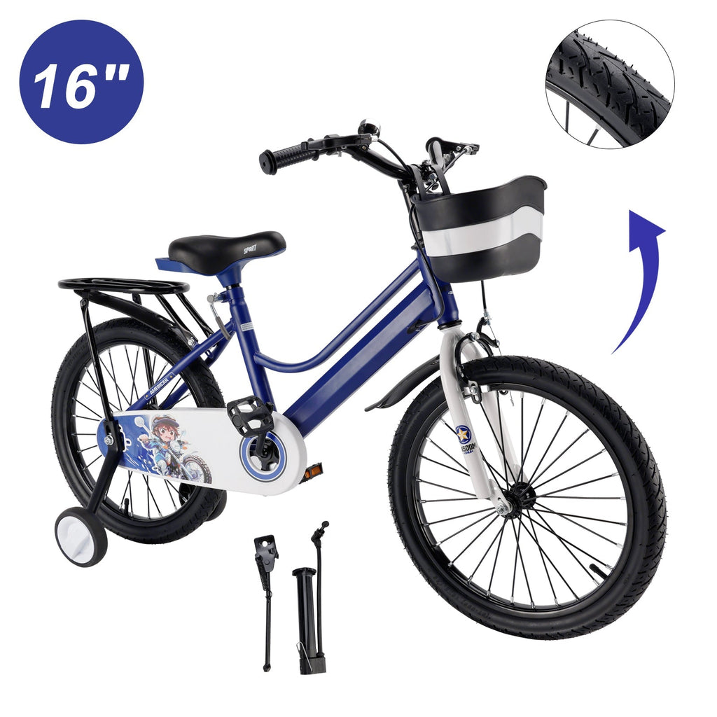 16" and 18" Youth Bike with Stabilizer Wheels, Front Basket and Luggage Rack