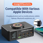 140W Fast Charging Charger Intelligent Digital Display PD100W Mobile Phone Notebook Magnetic Wireless Charging Multi-Port USB Charger EU Plug