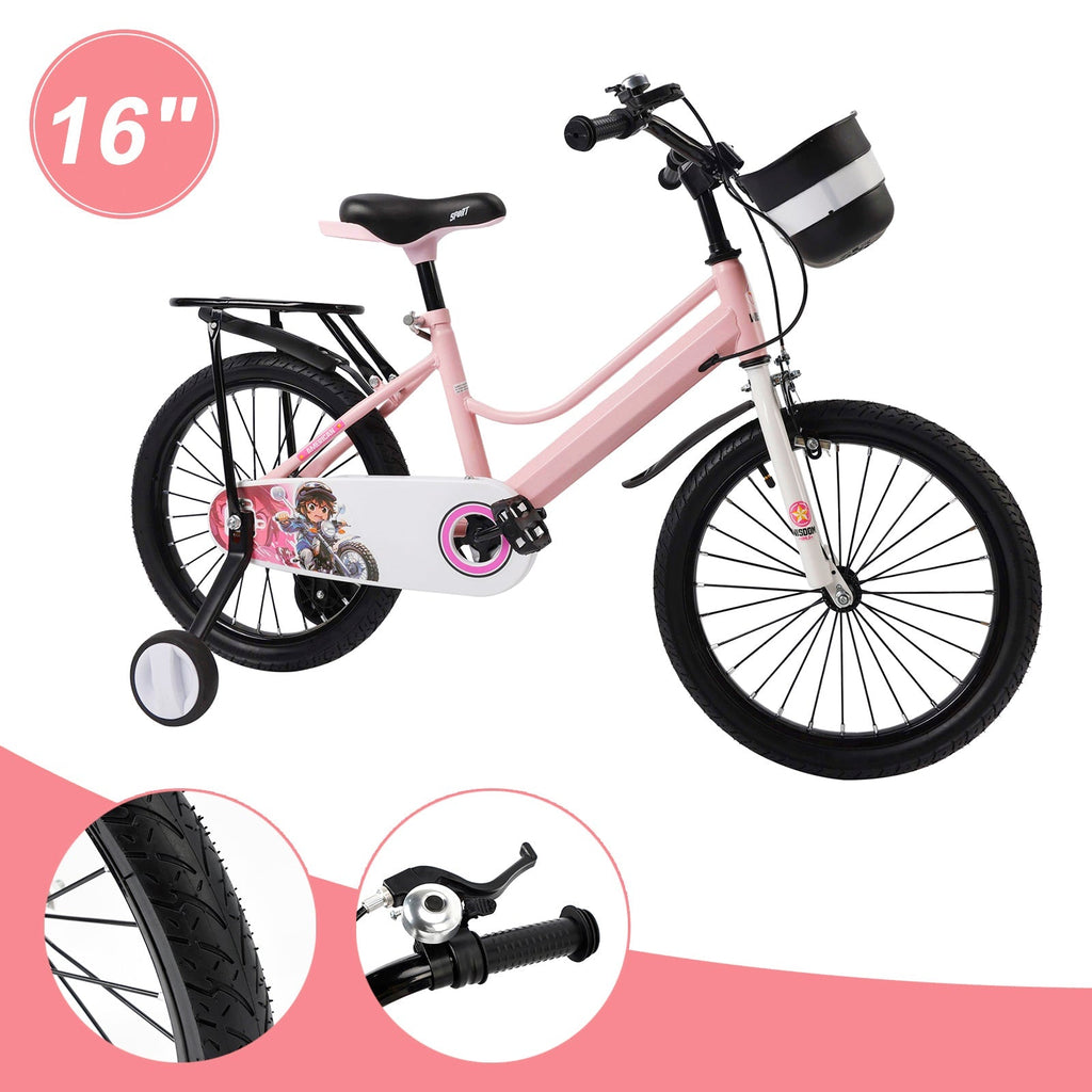 16" and 18" Youth Bike with Stabilizer Wheels, Front Basket and Luggage Rack