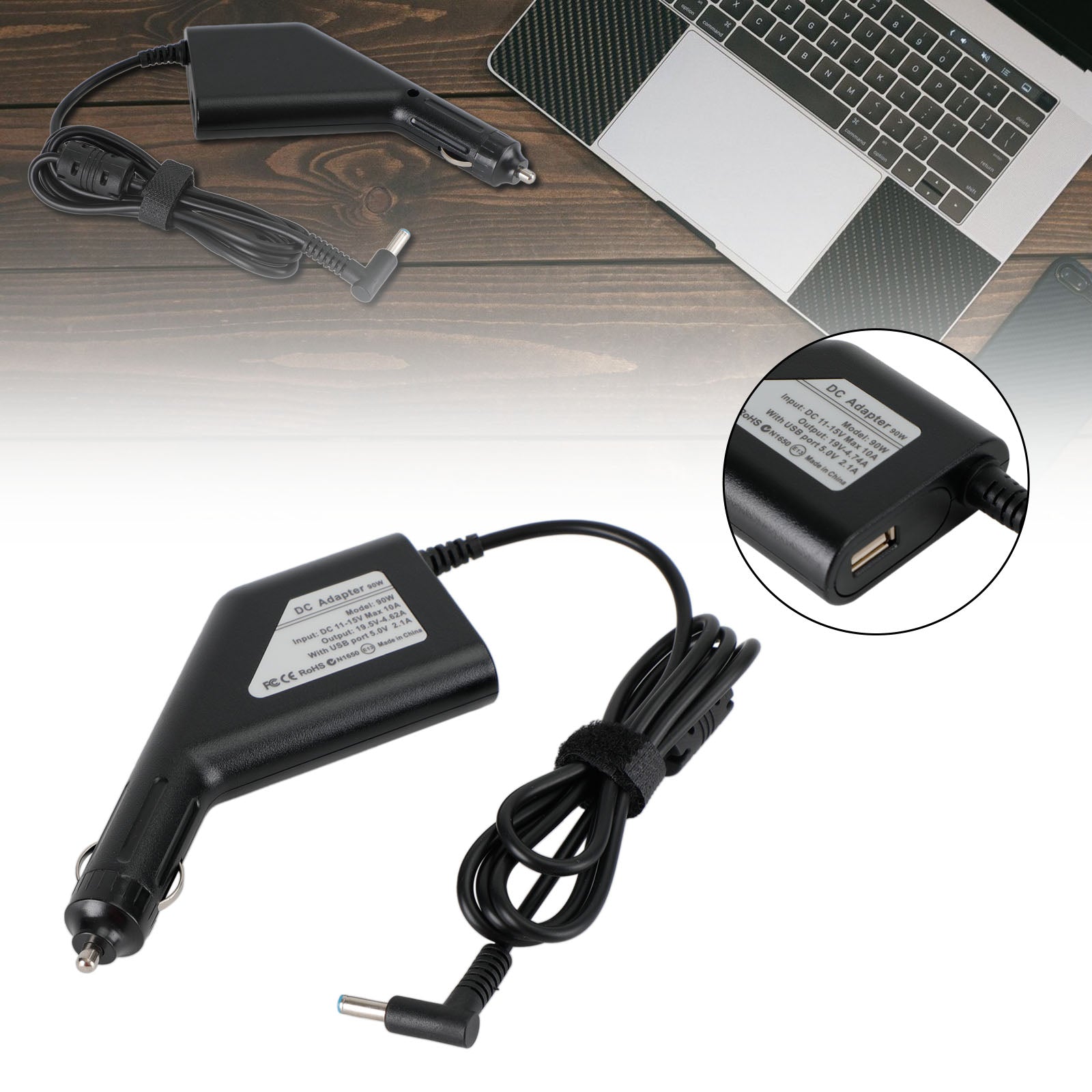 19.5V 4.62A DC Power Adapter Car Charger for HP Envy 14/15 Laptop Computers