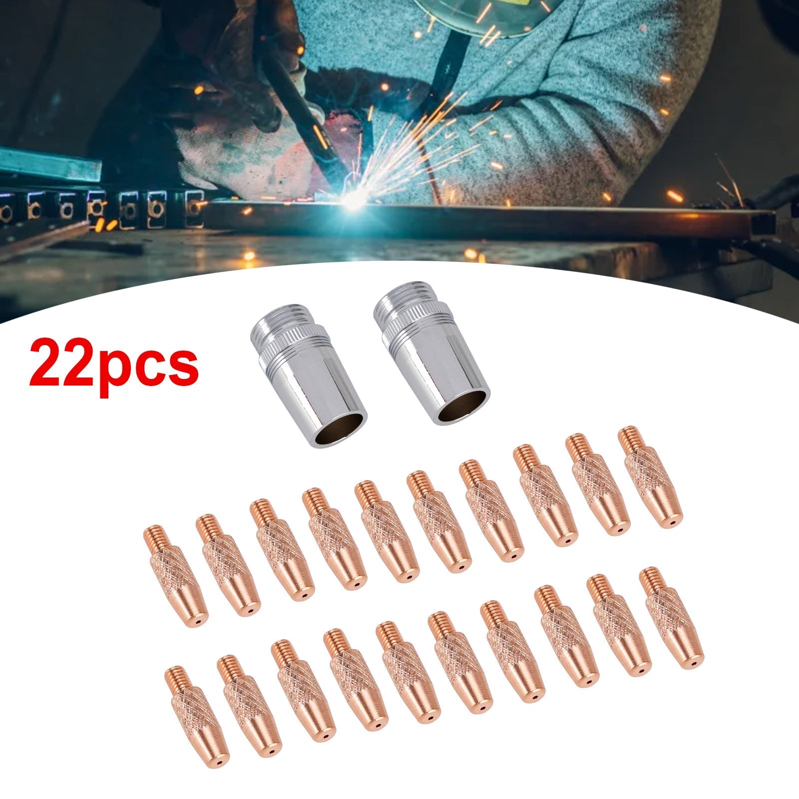 Replacement Contact Tips (20pc) and Nozzles (2pc) 186405 Compatible with Miller Spoolmate 100 185 3035