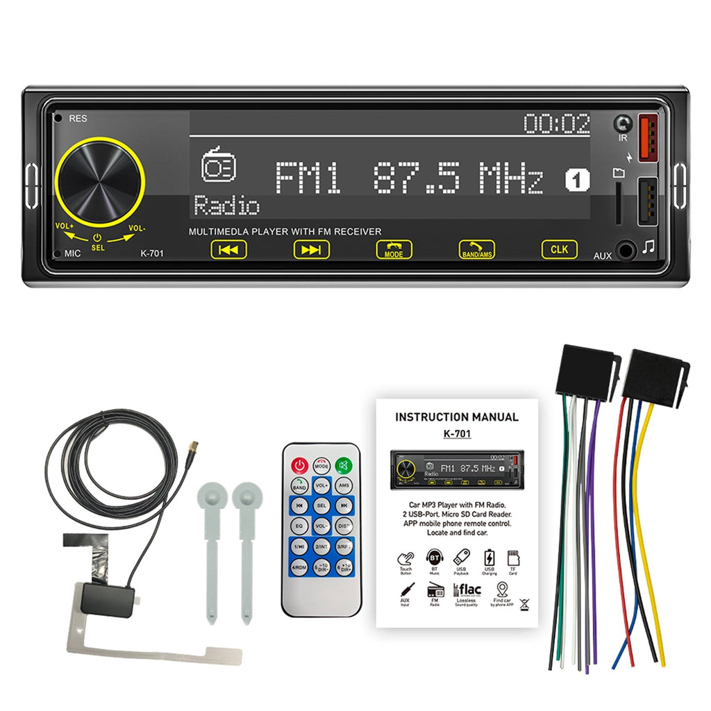 1DIN Car Radio with 2.5D Touch Screen Bluetooth FM MP3 Stereo Receiver and DAB