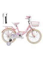 16 Inch Girls Bicycle with Training Wheels, Basket, and Rear Rack in Pink
