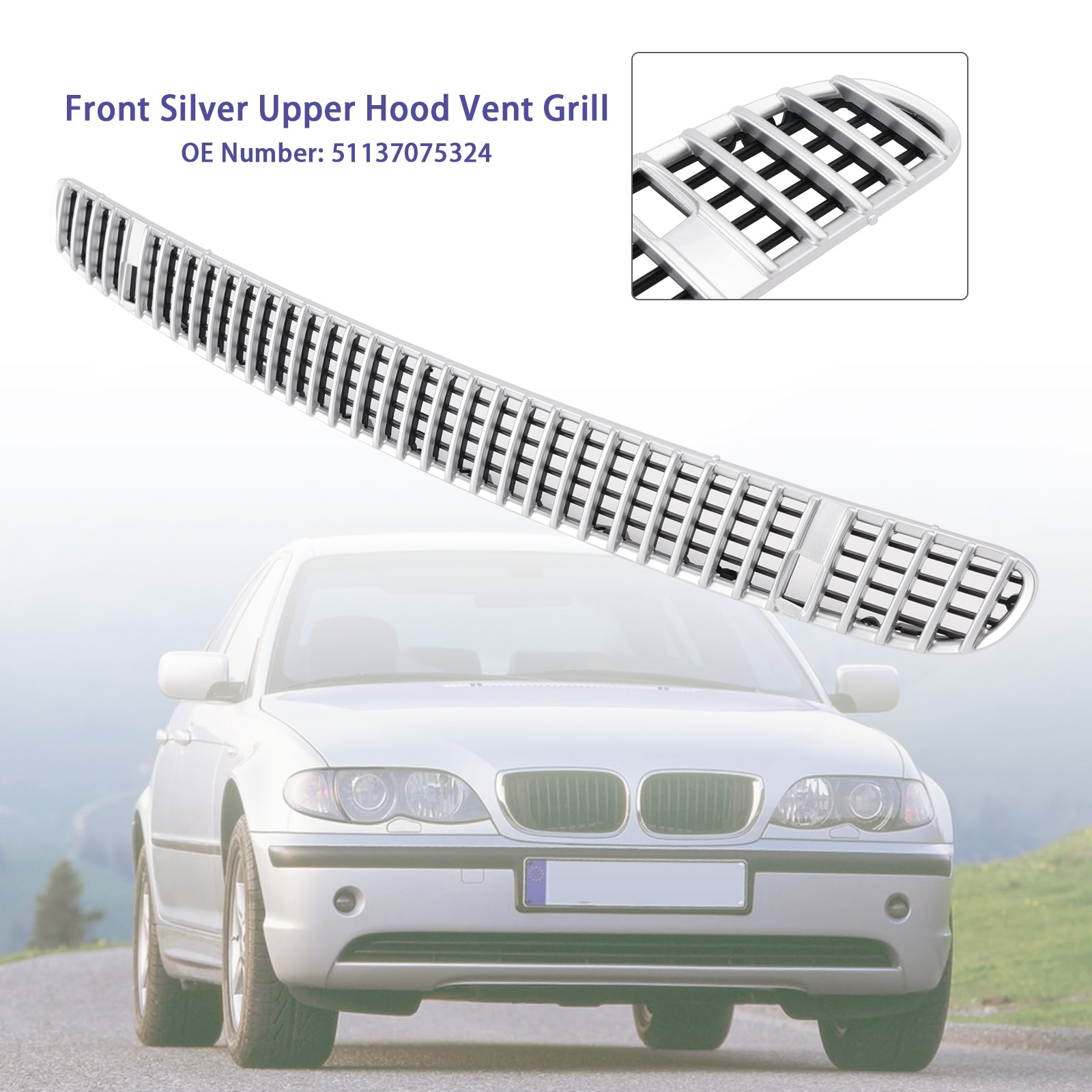 Silver Front Hood Upper Vent Grill for BMW E46 2002-2005 OEM 51137075324